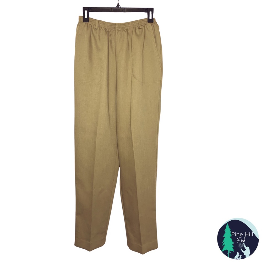 Vintage Alfred Dunner Dress Pants Womens Medium Beige Tan Tapered Pull-on EUC